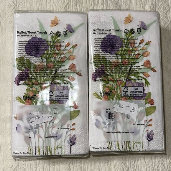 Celebrate THE HOME 32 x 2pk Guest Paper Towel Napkins Purple Coral Green Floral - Picture 2 of 7